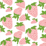 garden party strawberry paper table runner with pink strawberries and green leaves pattern