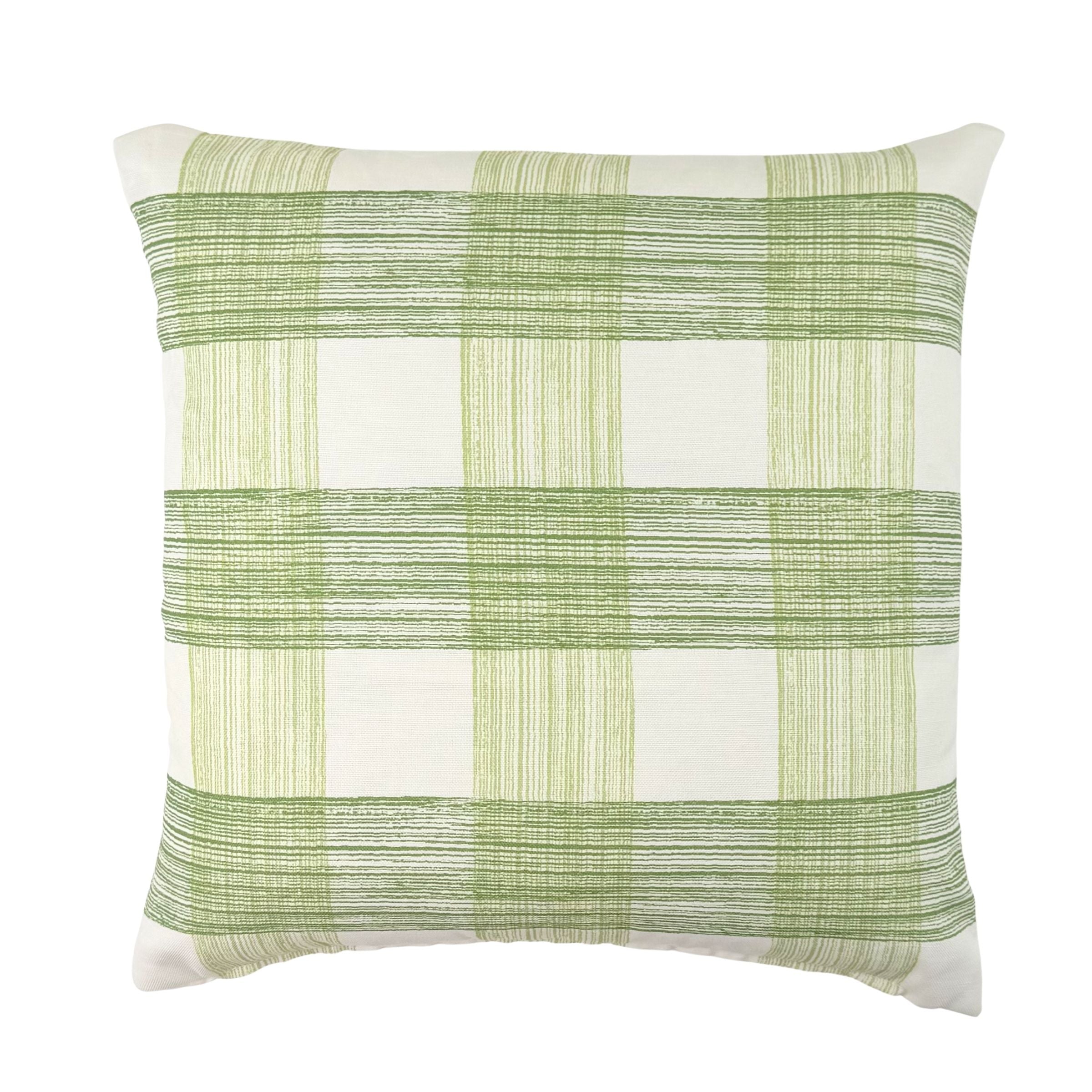 Back view of Gin Lane Celery Green White outdoor pillow.