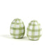 a pair of green gingham decorative Easter eggs on white background