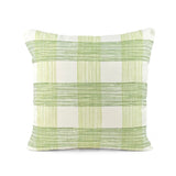 Gin Lane outdoor pillow with celery green and white geometric pattern.