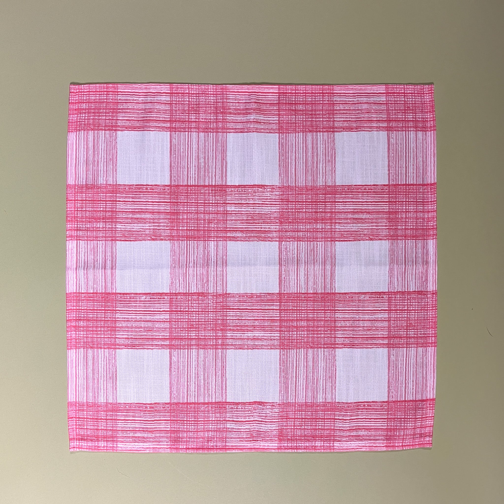 a pink gingham cloth dinner napkins in gin lane print fabric by Madap Cottage