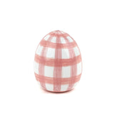 a pink gingham decorative Easter egg on white background