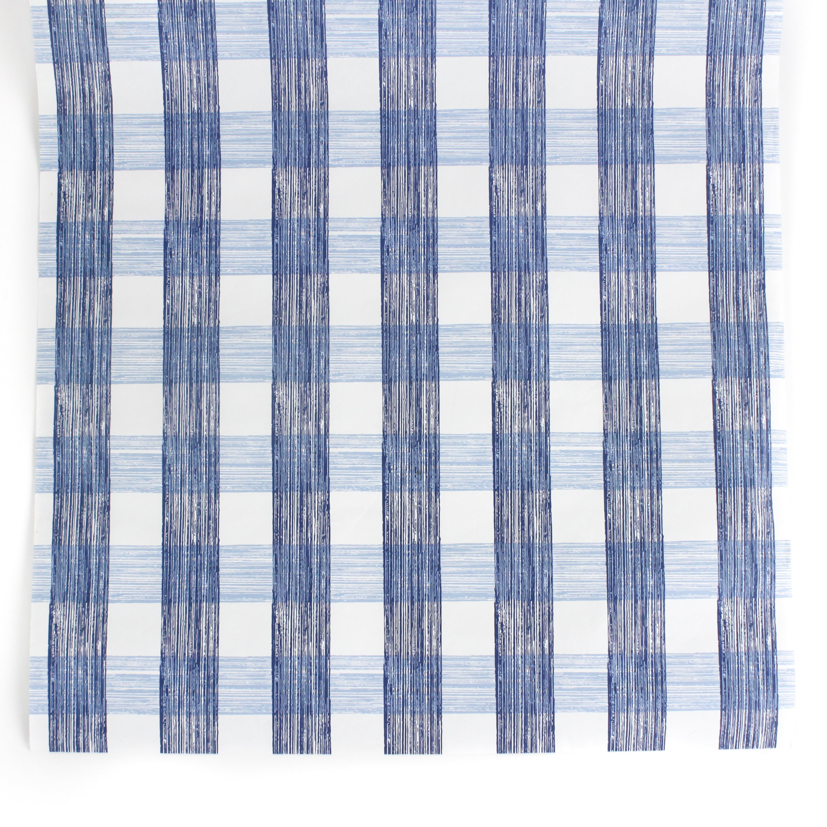 a Gin Lane Blue Gingham Paper Table Runner on a white background