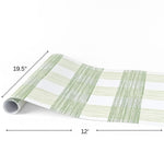 Gingham green paper table runner measuring 12 feet long and 19.5 inches wide.