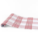 Gingham pink paper table runner with classic pink and white checkered pattern.