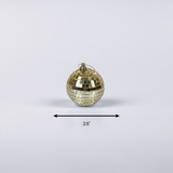 1 mini gold disco ball ornaments on a white background with dimension of 2.5"