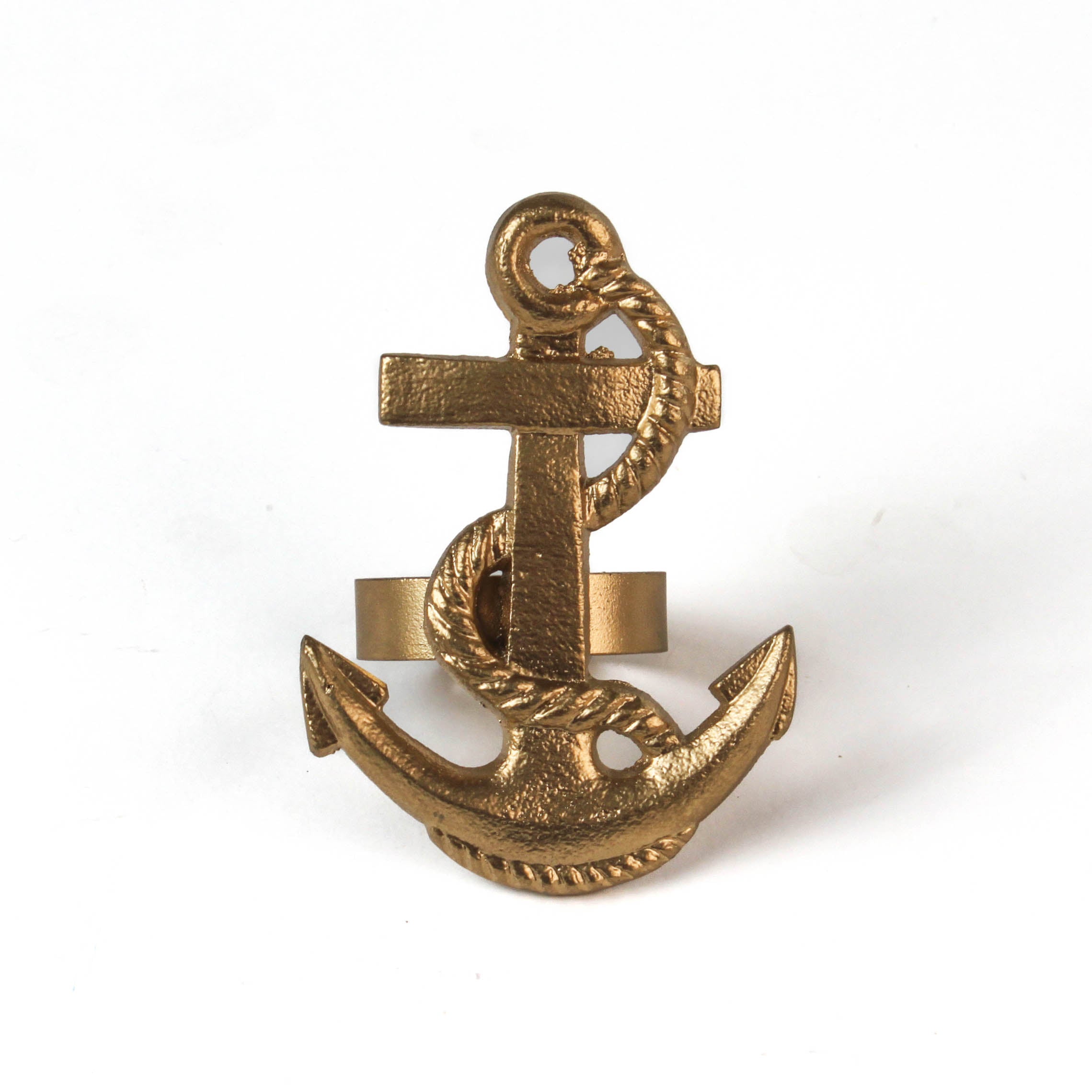 metal anchor napkin ring on a white background. 