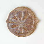 citrus fruit shaped ceramic plate with decorative citrus pattern on a white background