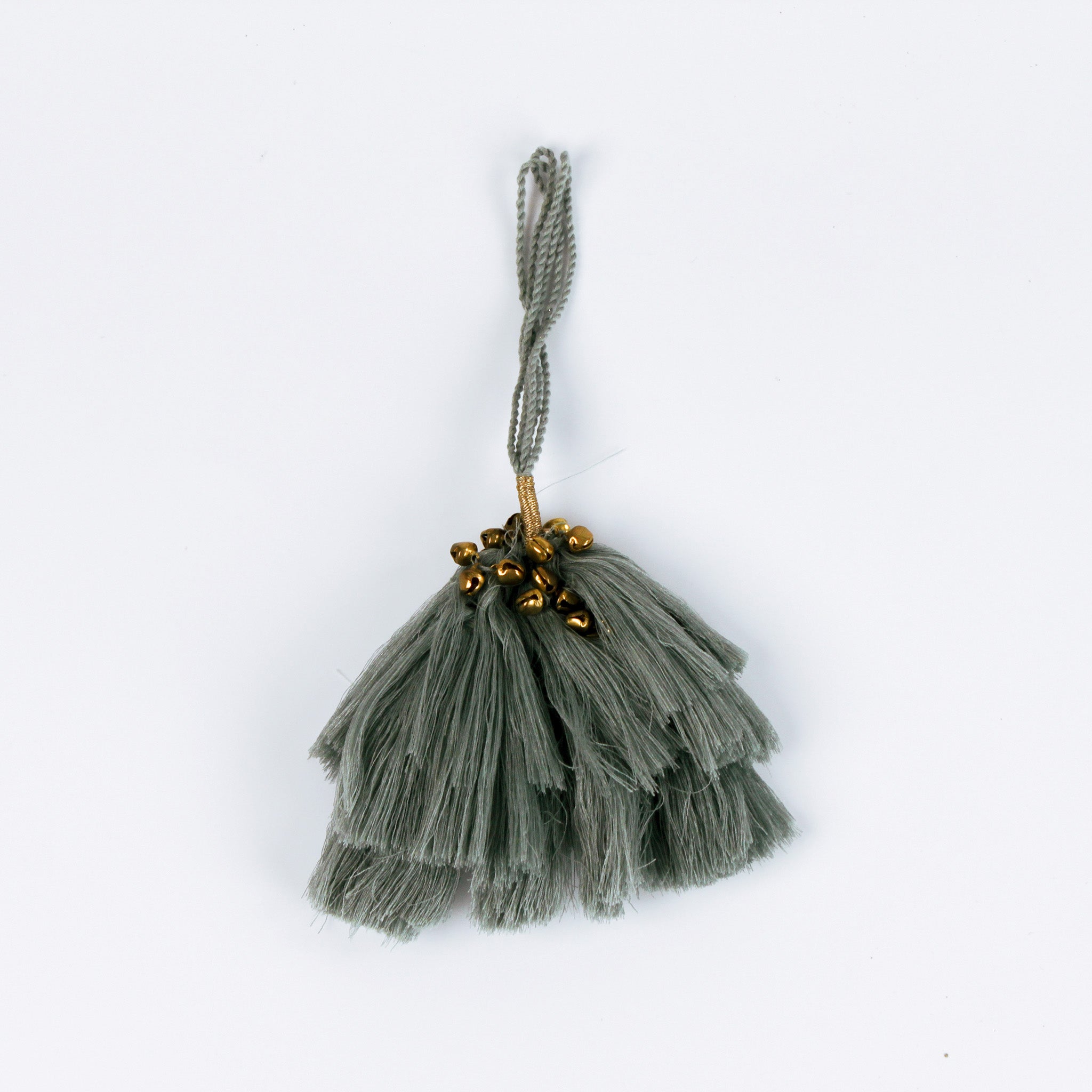 gray elegant tassel Christmas ornaments with small gold bells