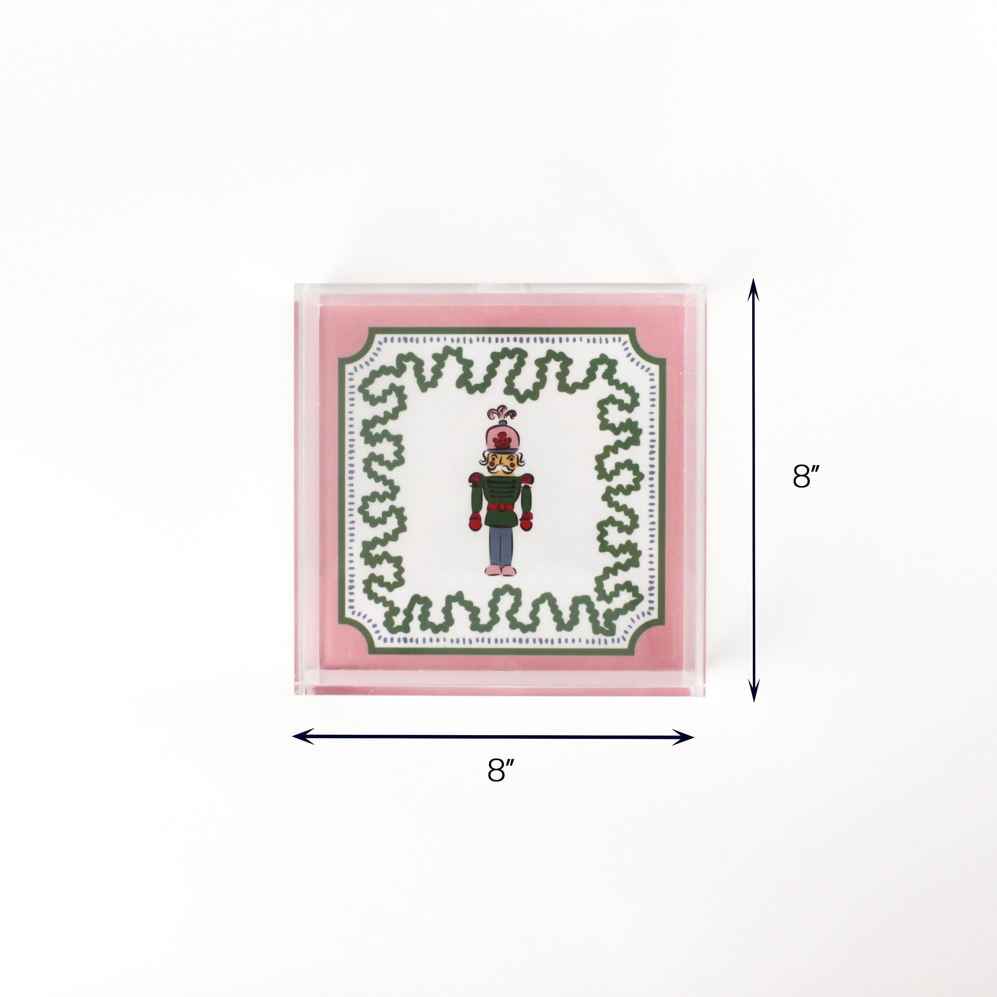 Green Christmas Nutcracker Square Acrylic Tray medium with dimension of 8" x 8".