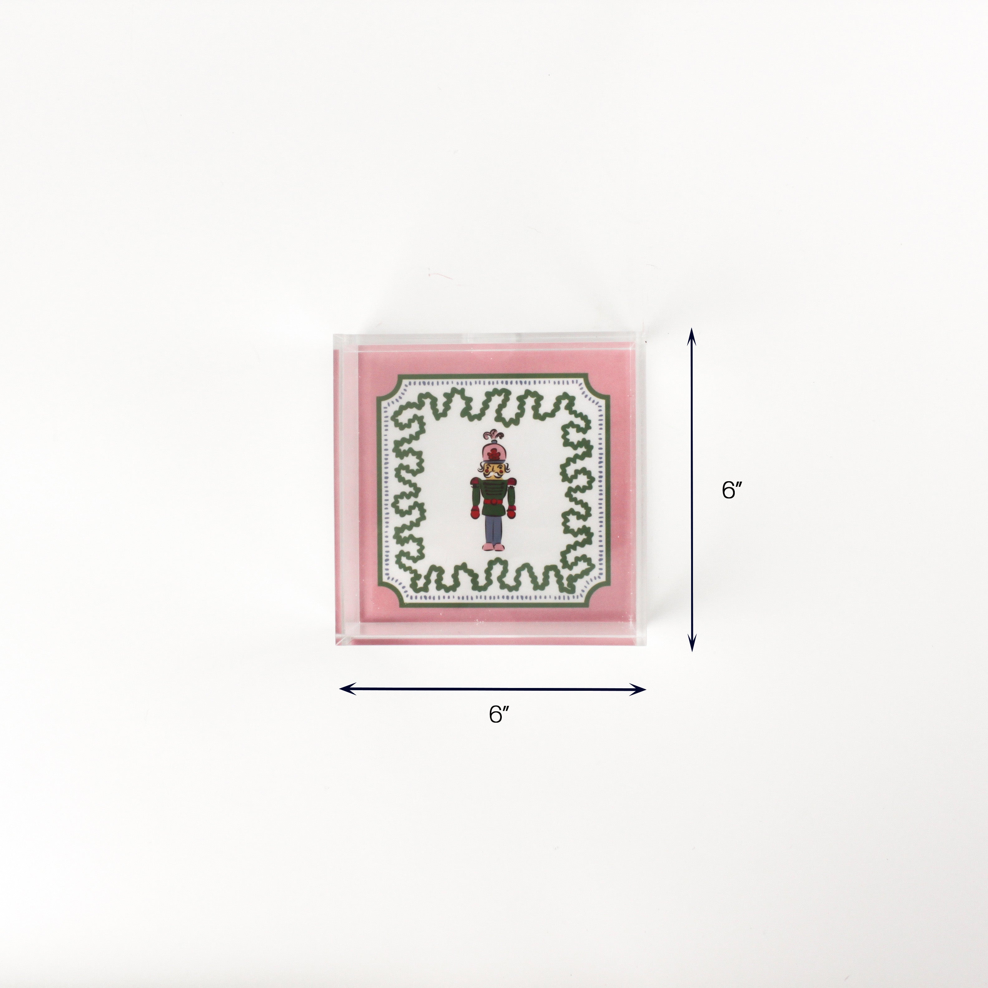 Green Christmas Nutcracker Square Acrylic Tray small with dimension of 6" x 6".