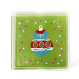a large green square Acrylic Trays with Ornament motif on it on a white background