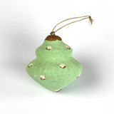Dotted Painted Paper Mache Christmas Ornament Green with hand-painted gold tips.