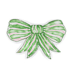 Green and pink bow paper placemat on a white background