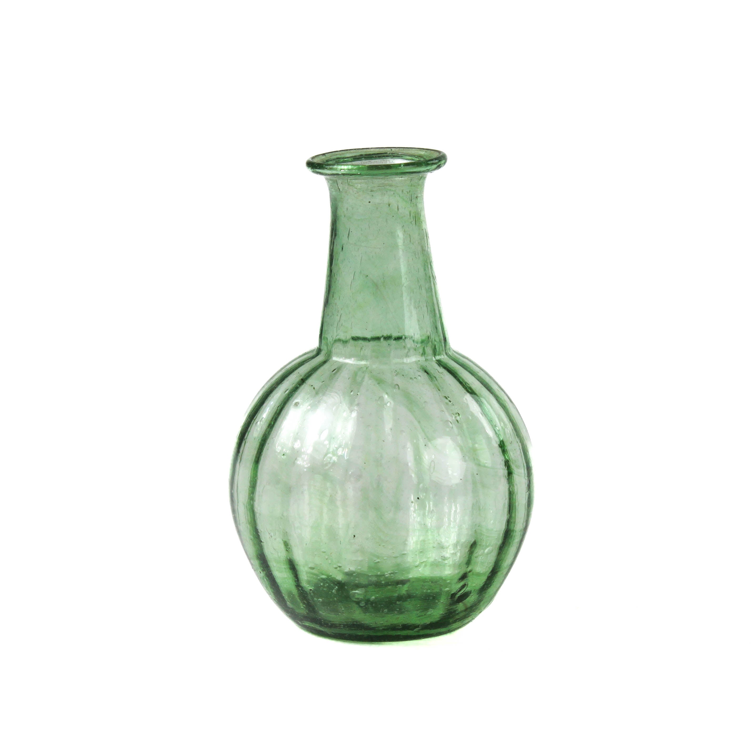 Green glass vase on a white background