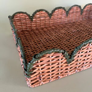 green rattan serving tray detail