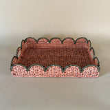 green rattan serving tray side view