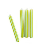 4 pcs of green and white stripe candles on a white background