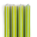 4 pcs of green and white stripe candles on a white background