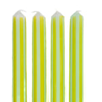 4 pcs of green and white stripe candles on a white background