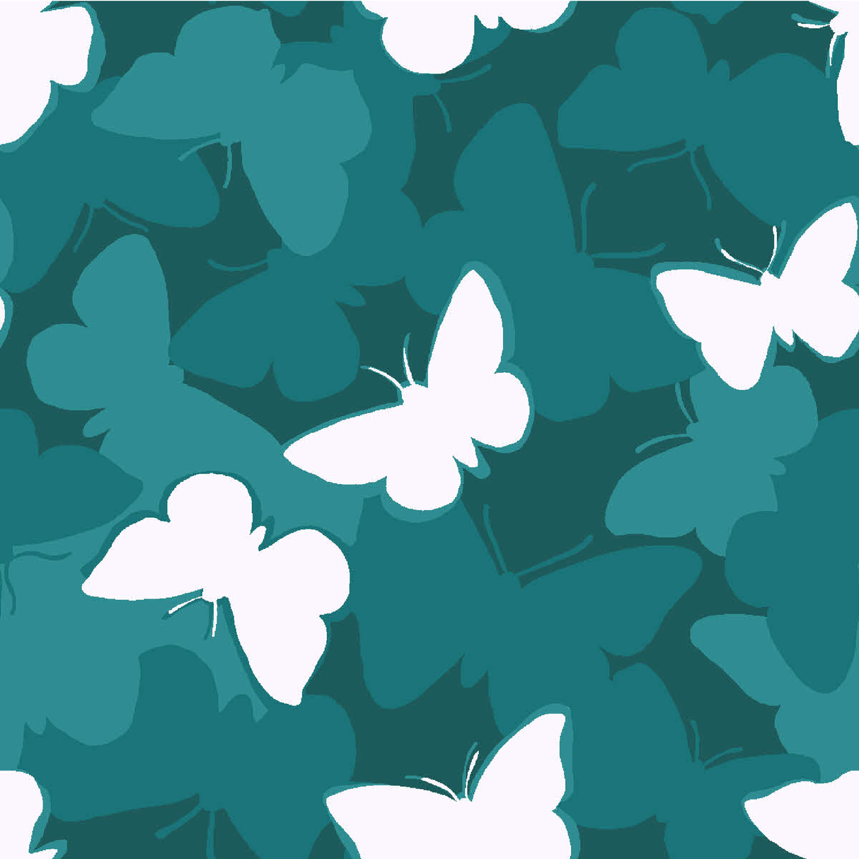 a fabric swatch of a white and green butterfly print fabric. 