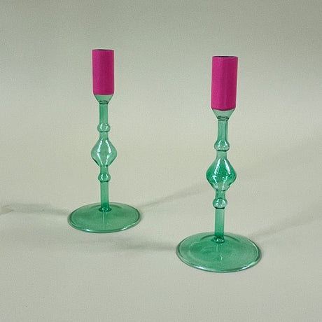 Glass Candleholders, Set of 2