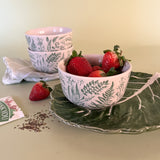 hand stamped botanic bowls with cabbage plate