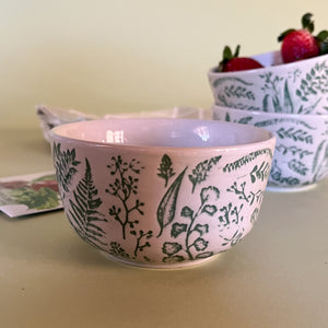 hand stamped botanic bowl pattern sideview
