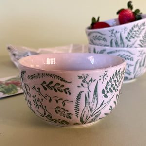 hand stamped botanic bowl pattern sideview
