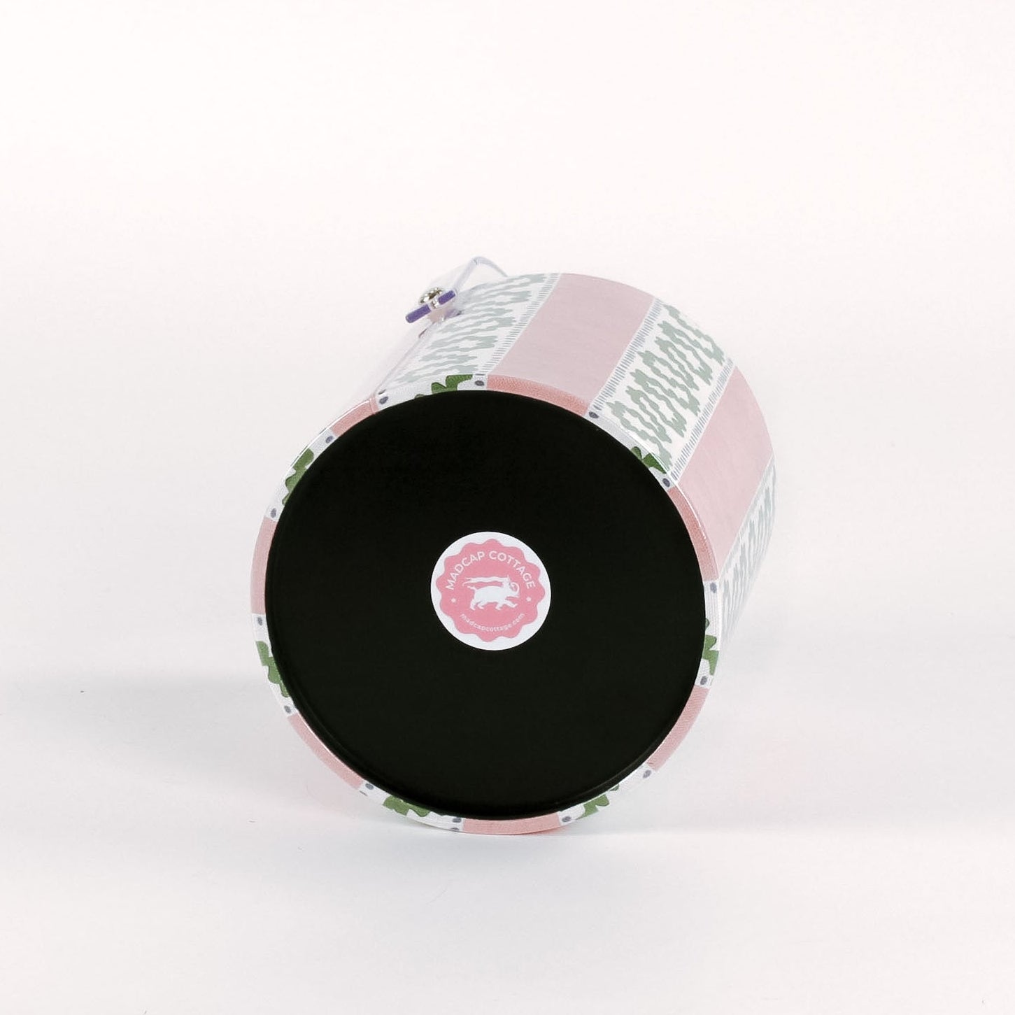 bottom of a Harbor trail Bahama pink stripe pattern covered acrylic ice bucket.