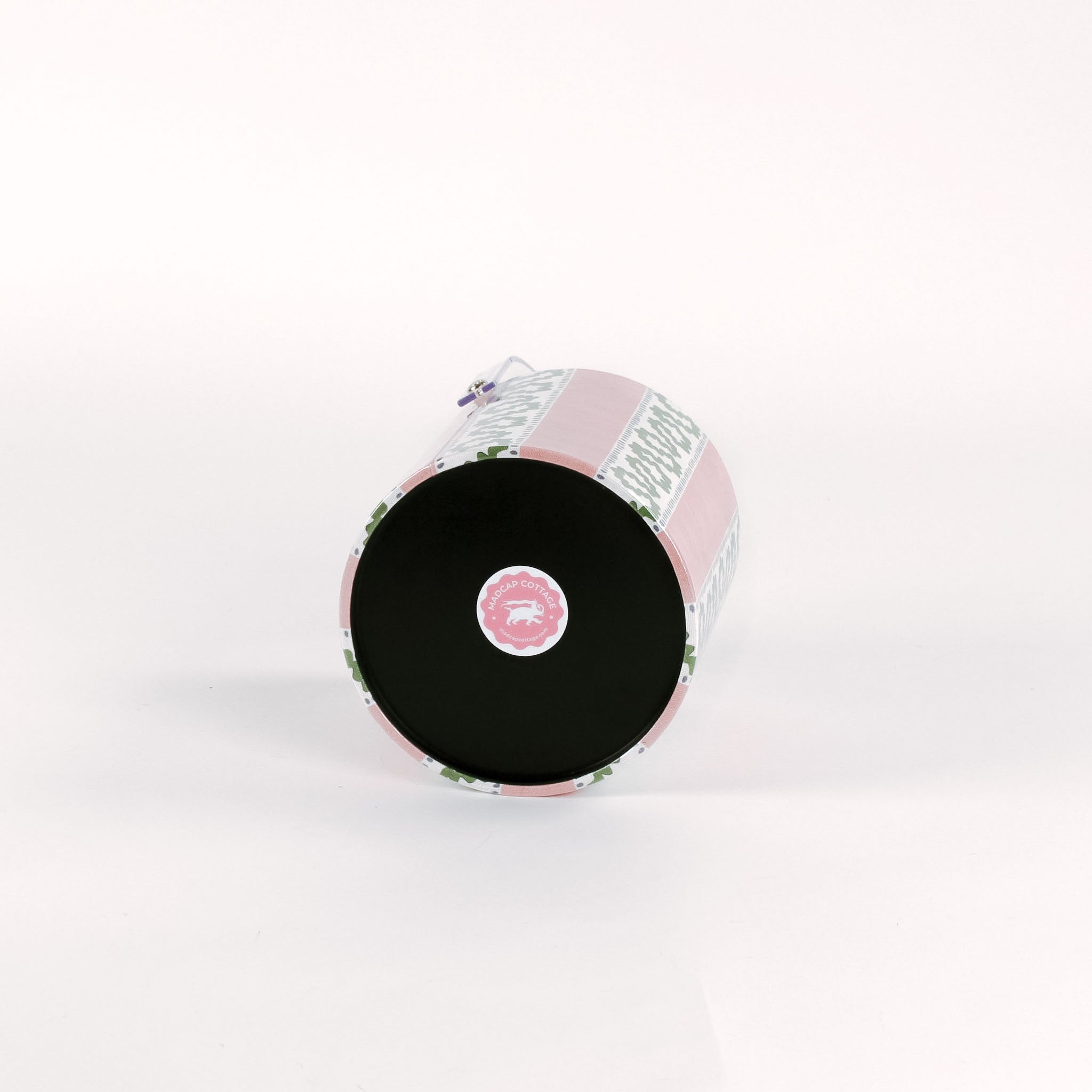 bottom of a Harbor trail Bahama pink stripe pattern covered acrylic ice bucket.