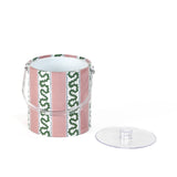 Harbor Trail Bahama Pink 3 qt acrylic ice bucket with handle up and the lid in place