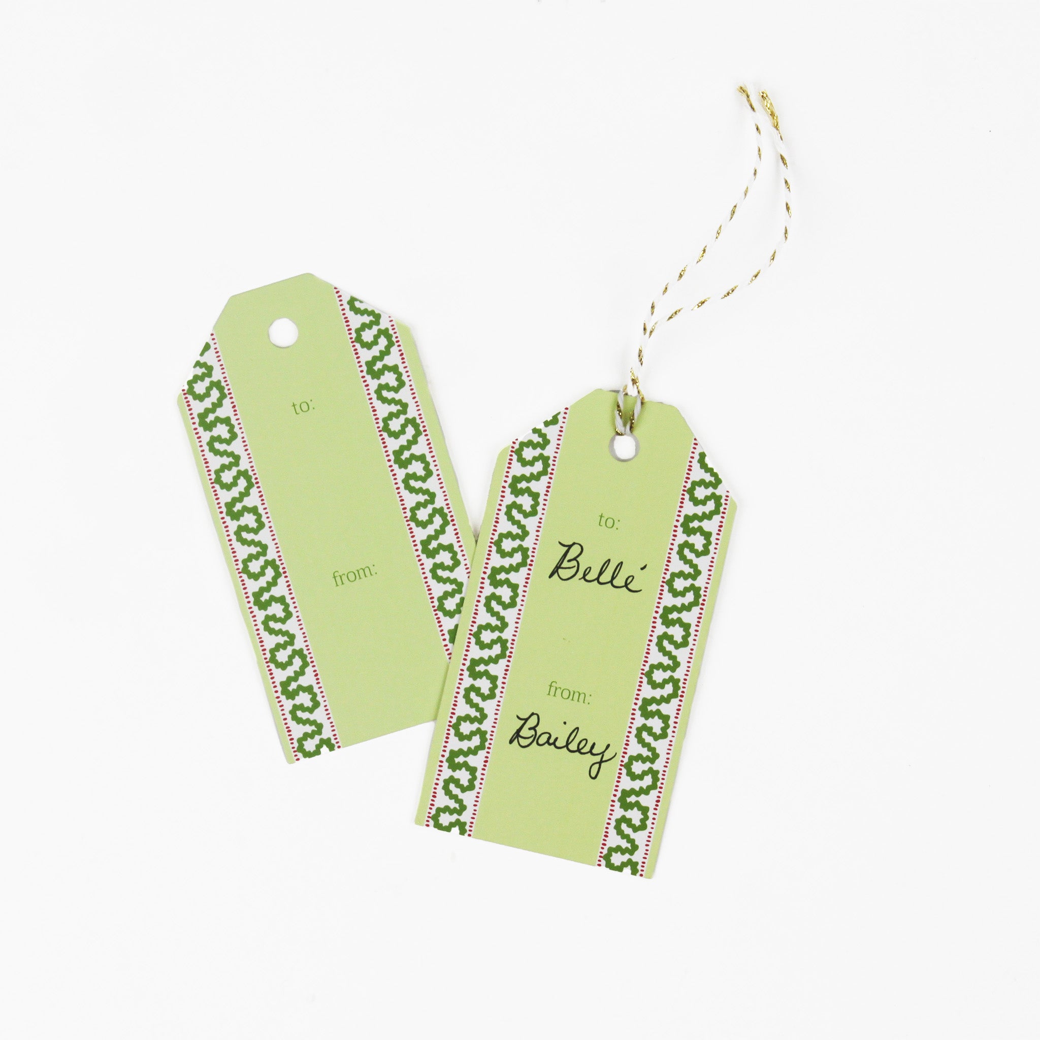 2 Harbor Trail green Gift Tags with a space for personal message