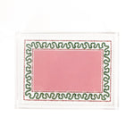 Harborr Trail Pink and Green w/Blue Dash Rectangular Acrylic Tray in small Size. Center is a large pink rectangle with blue dashes around it and a green squiggle.