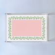 Harborr Trail Pink and Green w/Blue Dash Rectangular Acrylic Tray in 2 Sizes. Center is a large pink rectangle with blue dashes around it and a green squiggle.