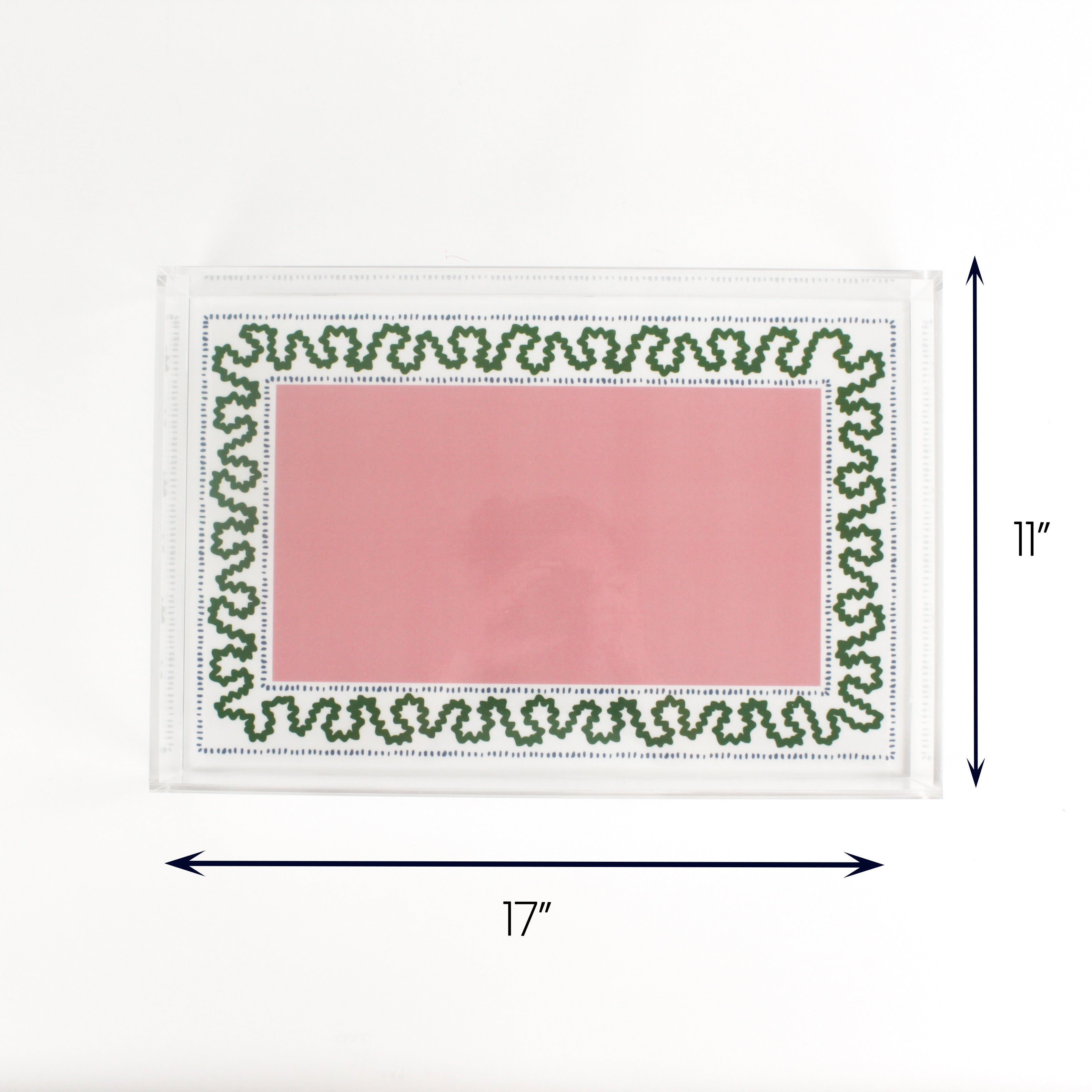 Harbor Trail pink and green rectangular acrylic tray large with dimension of 17" x 11".