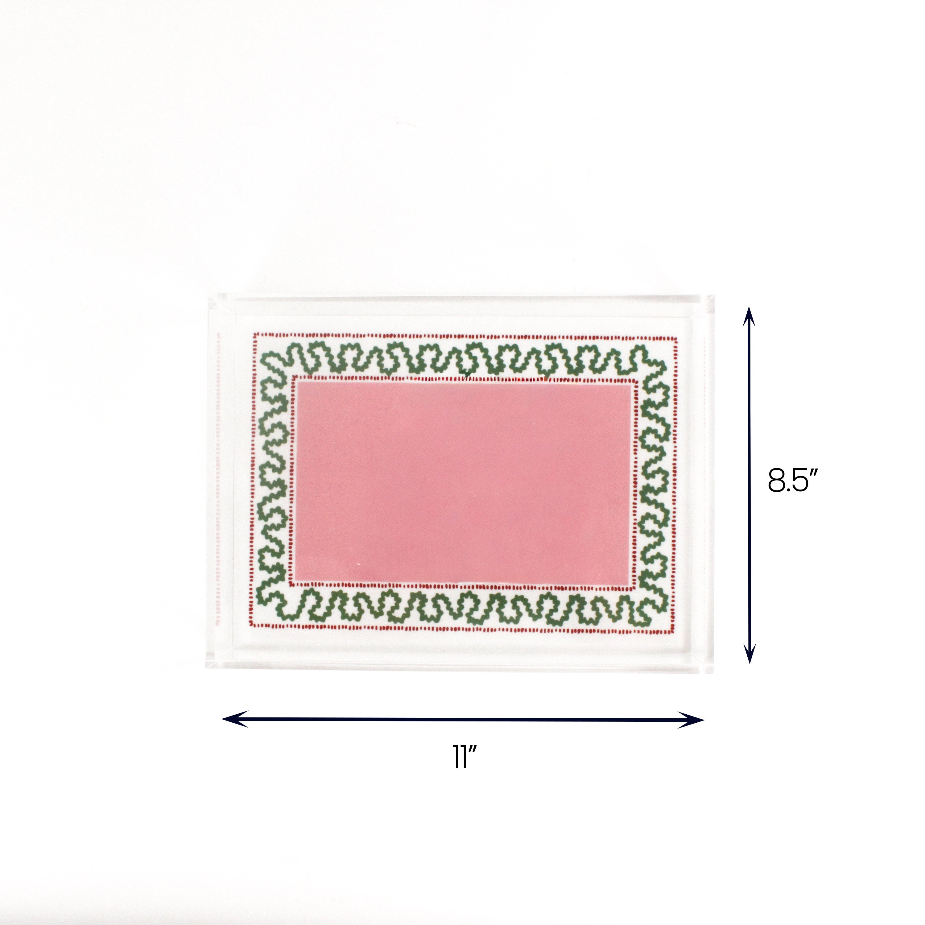Harbor Trail Pink Green Rectangular Acrylic Tray Small with dimension of 11" x 8.5".