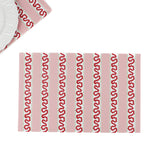 red and pink paper placemats featuring a striped pattern called harbor trail in a white background.