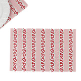 red and pink paper placemats featuring a striped pattern called harbor trail in a white background.