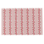 red and pink paper placemats featuring a striped pattern called harbor trail in a white background.