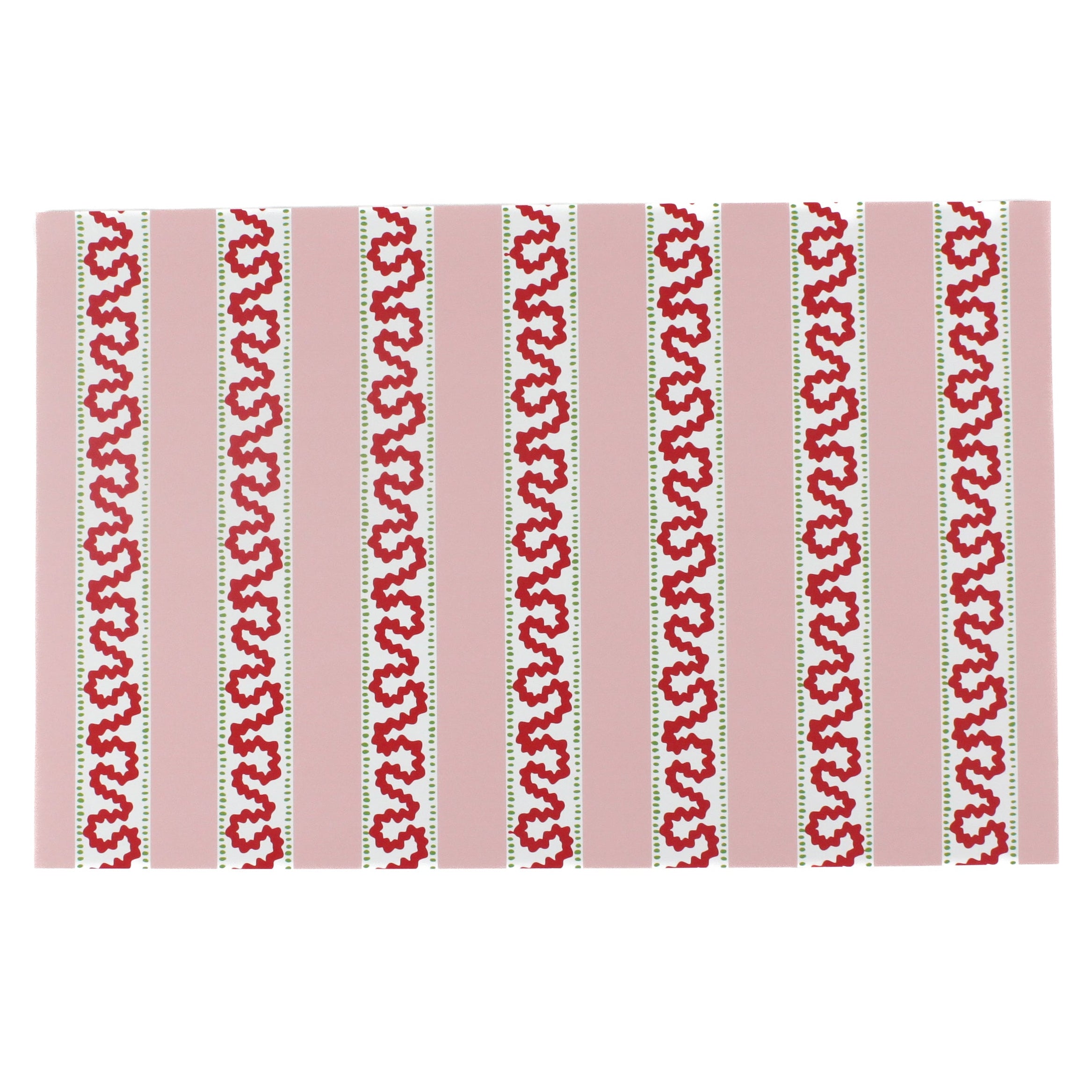 red and pink paper placemats featuring a striped pattern called harbor trail in a white background.