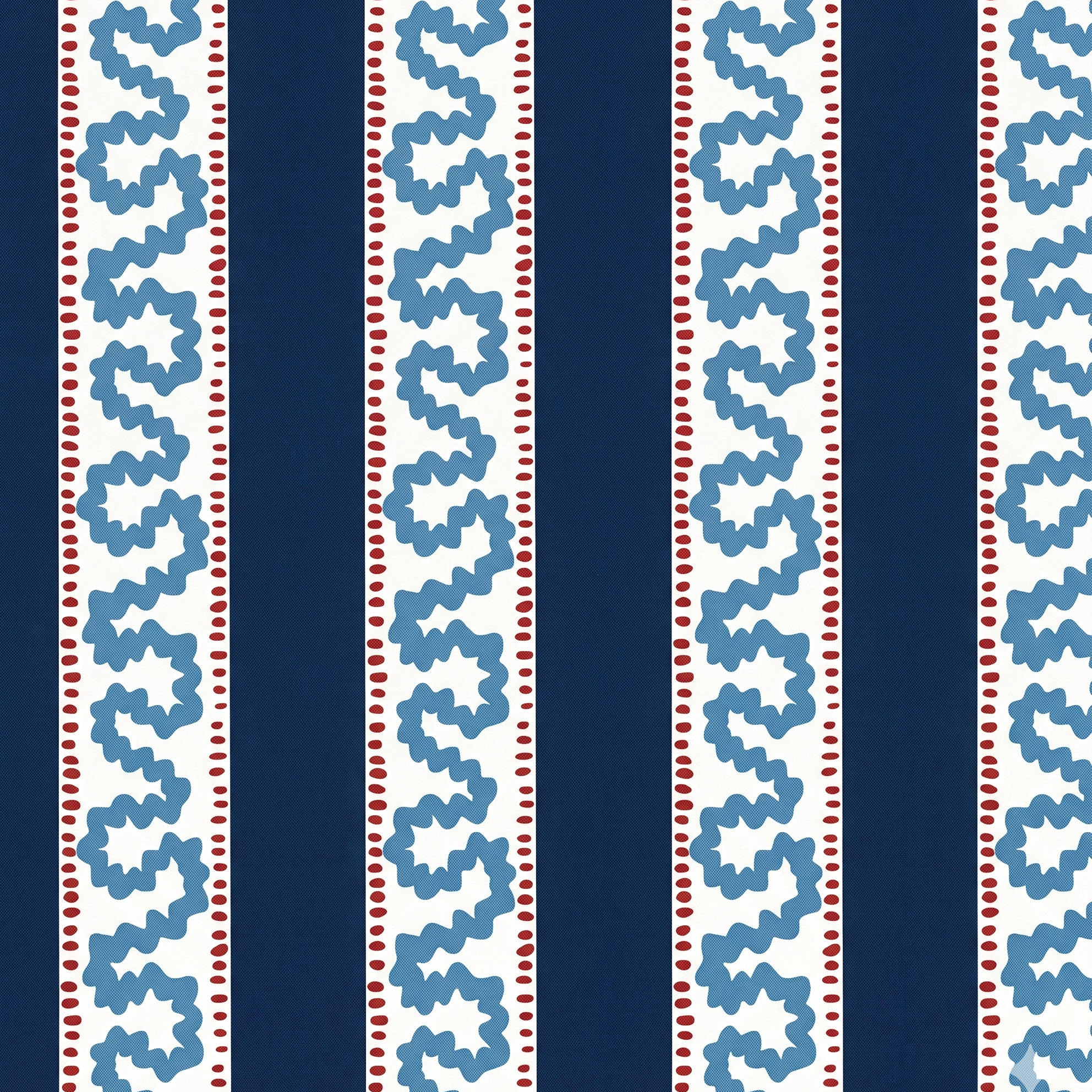 Navy blue wallpaper with white and red decorative stripes