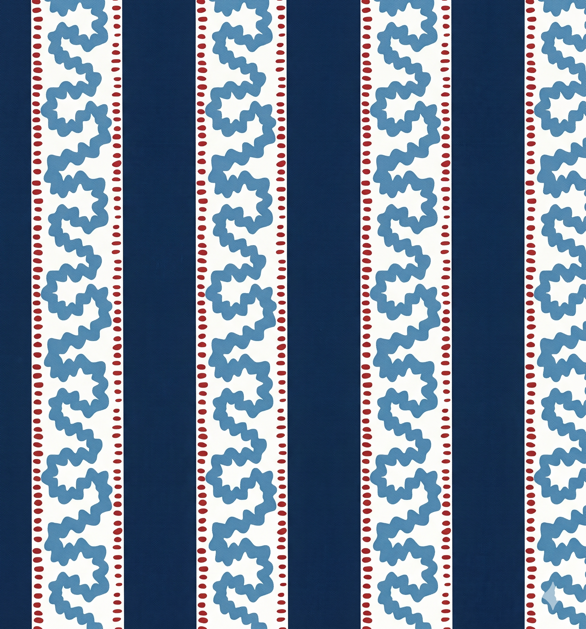 Navy blue wallpaper with white and red decorative stripes