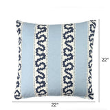 Harbor Trail White Blue outdoor pillow, 22 by 22 inches.