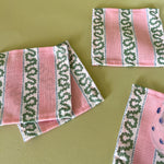 harbor trail pink and green linen cocktail coasters