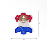 A red white and blue honeycomb paper bell garland decoration displayed with 6" by 8" dimensions on a white background.
