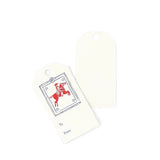 Patriotic gift tags featuring a red horseback soldier, decorative blue frame, and personalized gifting fields.
