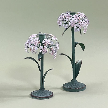 hydrangea hand-painted tole metal flower candle holders