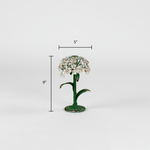 a large metal flower candle holder in the shape of a hydrangea on a white background with dimension of 5" by 9"
