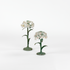 Two decorative metal hydrangea flower sculptures on a white background